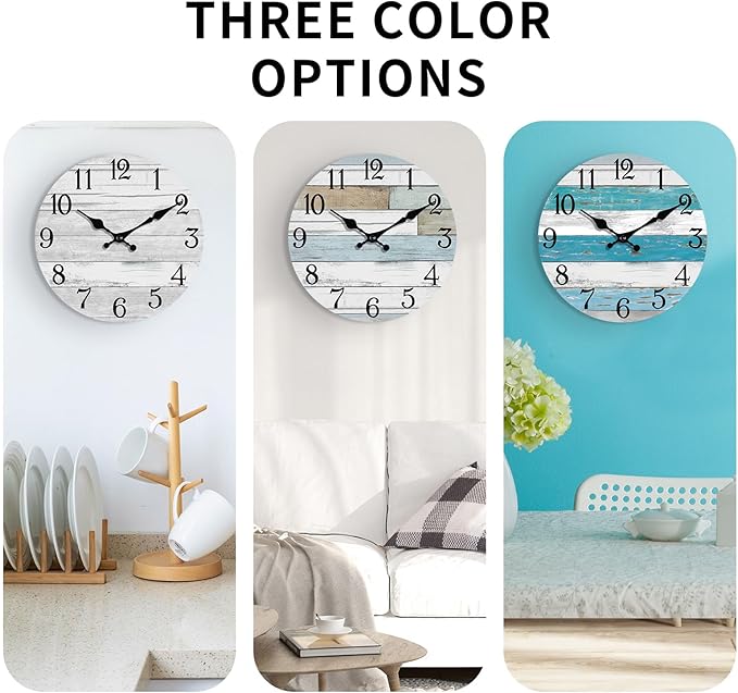 Wall Clock Battery Operated 16 Inch Large Gray Silent Non Ticking Country Rustic Design Vintage Retro Decorative for Bathroom Kitchen Living Room Bedroom