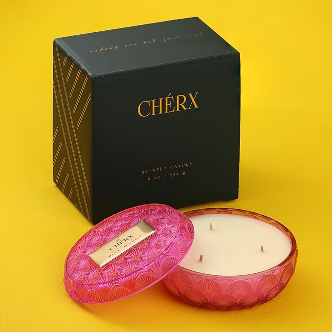 Soy Wax Glass Bowl Candle, 20-25 Hours Burn Time, Natural Essential Oils, Calming Ambiance (Bowl, Pink Mango)