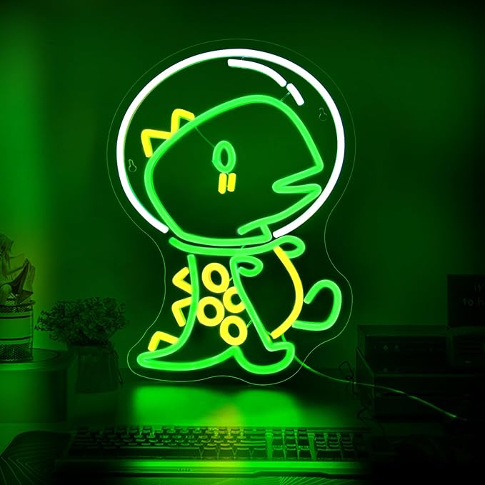 Dinosaur Astronaut Neon Sign Led Neon Signs for Wall Decor Green Light Up Sign Preppy Girls Room Decor USB Powered Gifts