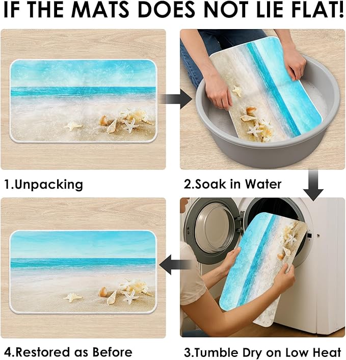 Britimes Bath Mat for Bathroom, Blue Beach Starfish Sea Washable Cover Floor Rug Carpets Floor Mat Bathroom Decorations 18x30 Inches for Kitchen Bedroom Indoor