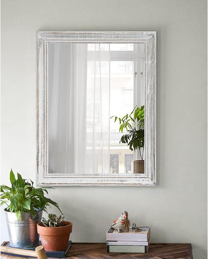 Wall Mirror with Rustic Wood Frame Rectangle Hanging Mirrors for Wall Decorative for Bathroom Bedroom Farmhouse Living Room Entryway Small