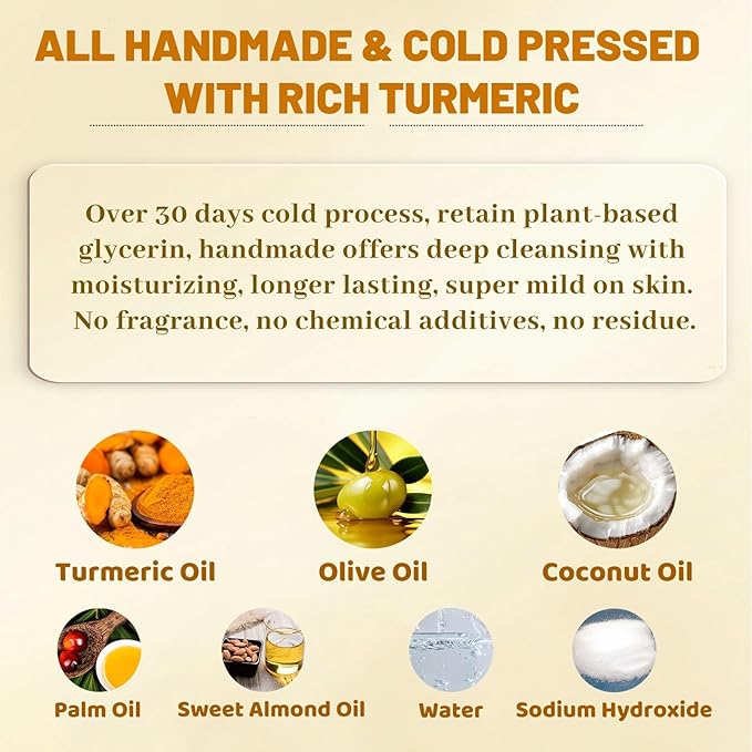 Turmeric Soap Bar for Face and Body, Organic Tumeric Soap Natural Handmade Bar Soap Cold Process with Moisturizing Olive Oil, Nourish and Soothe Face Body for Radiant Glow, 3.53 oz