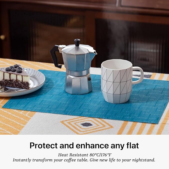 LEXMORE PVC Woven Placemats 8 PCS Wipeable Indoor/Outdoor Table Mats Washable Vinyl Place Mats for Dining Table, Set of 8-Teal Blue