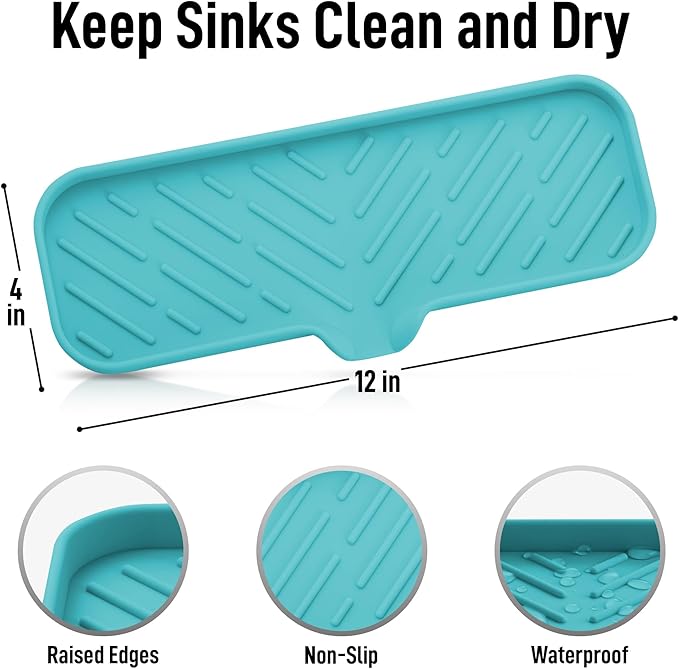 Zulay Large Silicone Sponge Holder (12x4) – Flexible Sink Organizer Tray for Kitchen & Bathroom – Multipurpose Soap Dish for Sponges, Makeup, Trinkets & More (Aqua Sky)