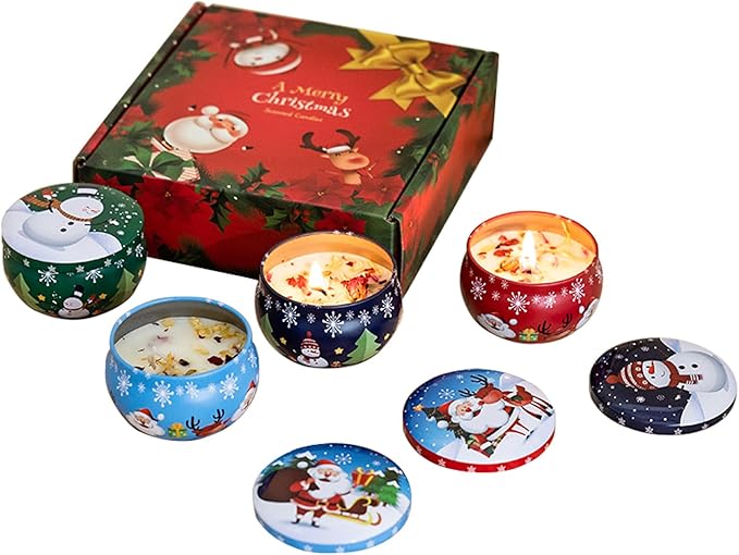 Christmas Candles, Valentine's Day Gift, 4 Pack Scented Candles Gifts Set, Relaxation Gifts for Women, Soy Candle with Dried Flower for Stress Relief, Meditation, Bath, Yoga (2.2OZ)