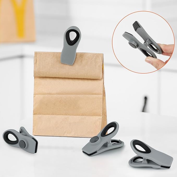 TACGEA Chip Clips, Magnetic Bag Clips with Air Tight Seal for Food Storage, 12 Pieces (Gray)