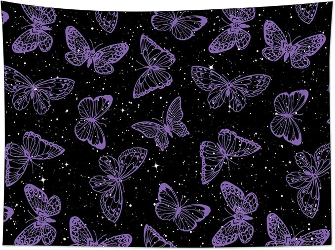 HVEST Purple Butterfly Wall Hanging - Galaxy Space Tapestry for Bedroom, Kids Room, Living Room - 60L x 80W inches