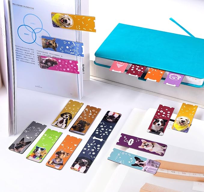 ABSOFINE 15PCS Magnetic Bookmarks, 3.1" Cute Dogs Large Size Magnetic Page Clips Bookmark, 15 Designs Pet Dogs Waterproof Sturdy Bookmarks for Kids Women Book Lovers