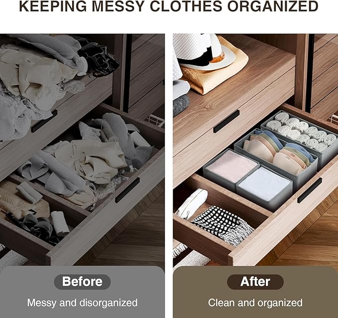 DIMJ Drawer Organizers for Clothing, Set of 12 Dresser Drawer Organizers, Fabric Closet Organizers and Storage, Drawer Dividers for Baby Clothes, Socks, Belt, Tie (Grey)