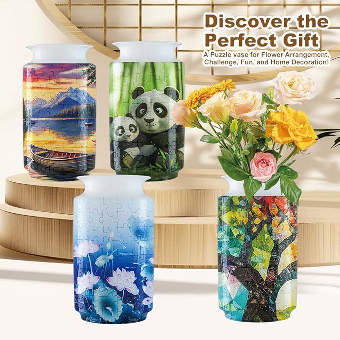 3D Puzzle Vase Unique Flower Vase for Adults Made by 162 Curved Plastic Puzzle Pieces, Vases for Flower Home Decor, Gift for Parents & Housewarming