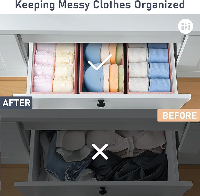 DIMJ Drawer Organizer Clothes - Underwear Organizer Closet Organizers and Storage Box Dresser Organizer,Drawer Dividers for Baby Clothes,Bra,Socks, Belt, Tie, Set of 6,Pink