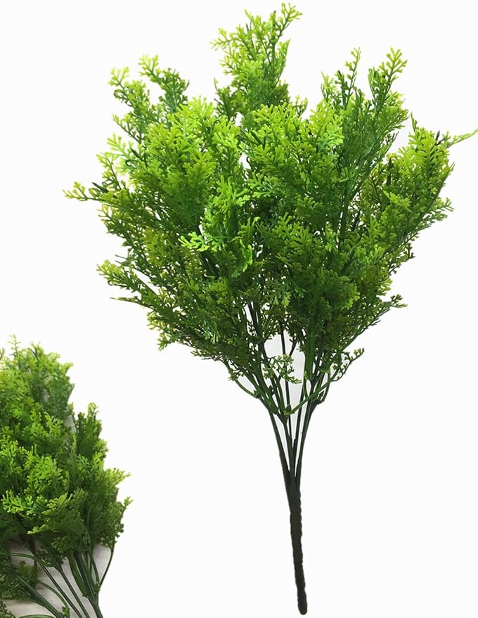 CATTREE Artificial Shrubs Bushes, Plastic Fern Leaves Simulation Faux Grass Realistic Fake Plants Wedding Indoor Outdoor Home Garden Verandah Kitchen Table Centerpieces Arrangements Decoration 4 pcs