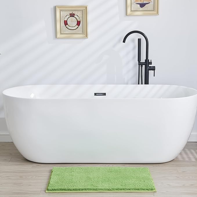 Douceur Green Bathroom Rugs Non Slip, Super Soft Microfiber Bath Mats Washable, Fluffy Absorbent Bath Rugs for Bathroom, Quick Dry Shower Mat, 32" x 20"