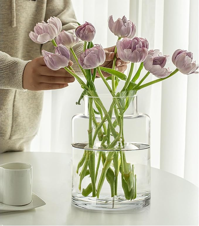 Clear Glass Vases Flower Vases for Centerpieces 9" Large Glass Cylinder Vase for Home Wedding Party Events Office Entryway Décor (Transparent)