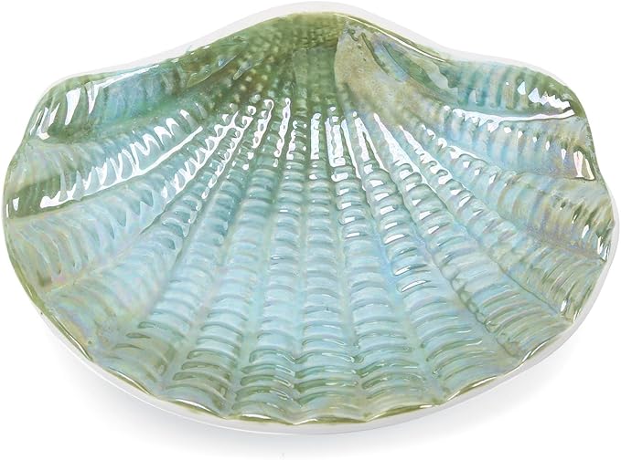 Ceramic Ocean Seashell Soap Dish, for Bathroom,Tub and Kitchen Sink -Green