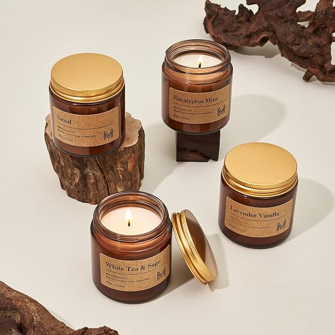 M&SENSE 4 Pack Candles Set for Home Scented Aromatherapy Candle Gift Set for Women Soy Wax Long Lasting Amber Jar Candles Gift for Birthday Housewarming Mother's Valentine Day