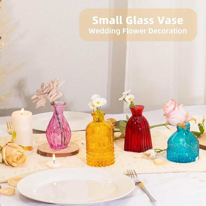 24PCS Mini Bud Vases As Wedding Centerpieces for Tables,Colorful Bud Vases for Flowers,Small Flower Vases Suitable for Birthday Party,Anniversary,Wedding Reception,Baby Shower (Colorful)