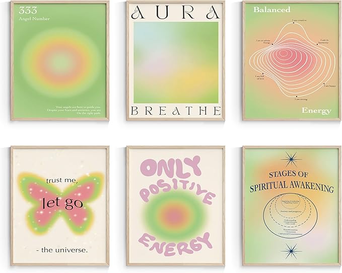Habseligkeit Green Cute Room Decor, Gradient Wall Posters, Buttefly Wall Art Prints, Aura Posters for Grils Aesthetic Bedroom 8x10inch, Unframed, Set of 6