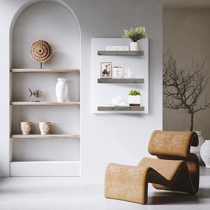 Sorbus Floating Shelves for Wall, Bathroom Shelves Wall Mounted for Kitchen, Bedroom, Bathroom Storage Over Toilet, Hanging Book Shelf for Wall Home Decor Living Room (Grey, 3 Pack)