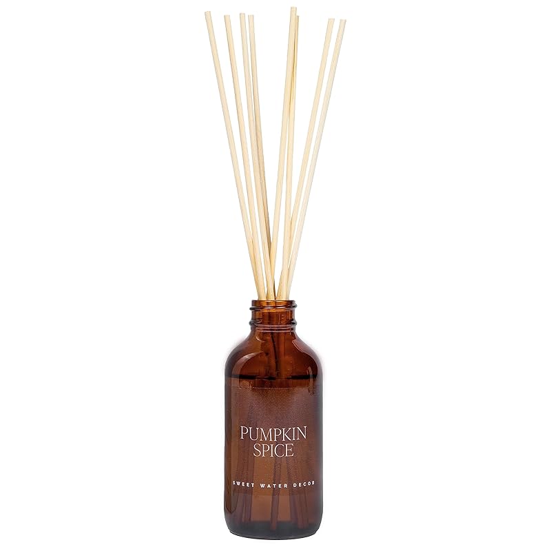 Sweet Water Decor Pumpkin Spice Reed Diffuser Set for Home - Pumpkin, Cloves, Cinnamon, Vanilla Scented Reed Diffusers for Fall - Air Freshener Lasts 4+ Months, Made in the USA