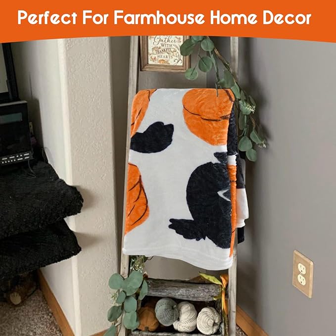 Halloween Blanket,Fall Halloween Black Cats Pumpkins Fleece Blankets, for Women Flannel Throw Blanket for Home Living Room Couch Bed Chair or Dorm Decor 60"x50"