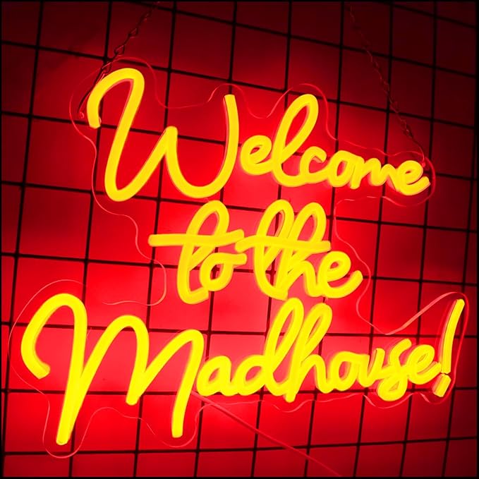Welcome to the Mad House Neon Sign for Wall Art Decor,Alice In Wonderland Decoration Red LED Lights for Dimmable LED Lights for Bedroom Man Cave Party Bar Background Decoration Birthday Gifts