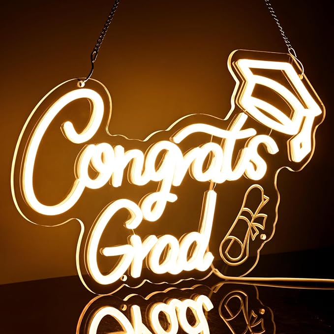 FRAMICS Congrats Grad Neon Sign-10 Adjustable Brightness 2025 Graduation Decorations Lighted Congrats Grad Sign with 9.8 FT USB Power Cord Warm White LED Graduation Sign for Wall Decor Party Backdrop