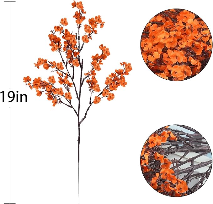 Uieke 6Pcs Artificial Fall Flowers Babys Breath Flower Bulk Fake Orange Silk Flowers Artificial Gypsophila Bouquet Floral for Home Festival Wedding Party Décor