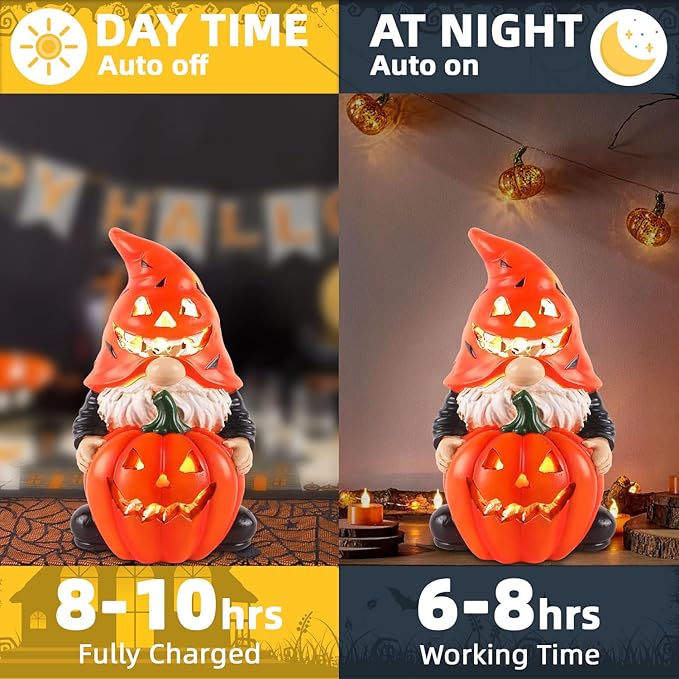 Halloween Gnomes Solar Pumpkin Decor - Unique Resin Gnome with Glowing Pumpkin, Ideal Gift for Women, Outdoor Yard Garden Halloween Decorations