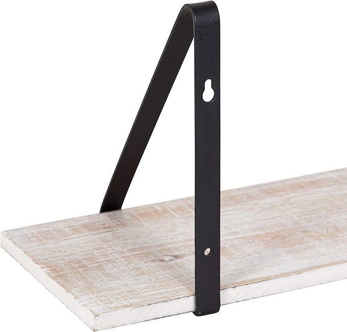 Kate and Laurel Soloman White Wooden Shelves with Black Metal Brackets, 2 Piece Set