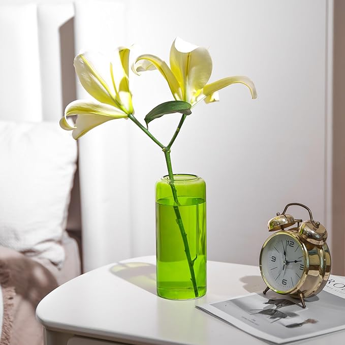 ComSaf Glass Flower Vase, 8 Inch Tall Bud Vases, Home Decor Vases for Centerpiece for Living Room and Bedroom, Decorative Vases for Wedding, Valentines' Day, Mother's Day (Green)