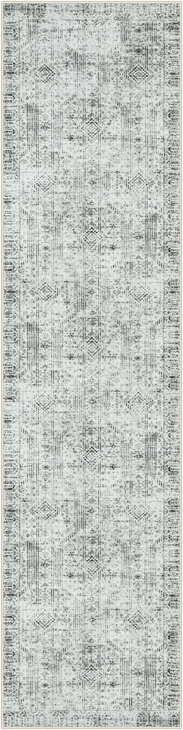 Lahome Long Hallway Runner Rug 10ft, Abstract Machine Washable Kitchen Rugs, Soft Non-Slip Gray Carpet Runner for Bathroom Laundry Room Office Sliding Door Entrance