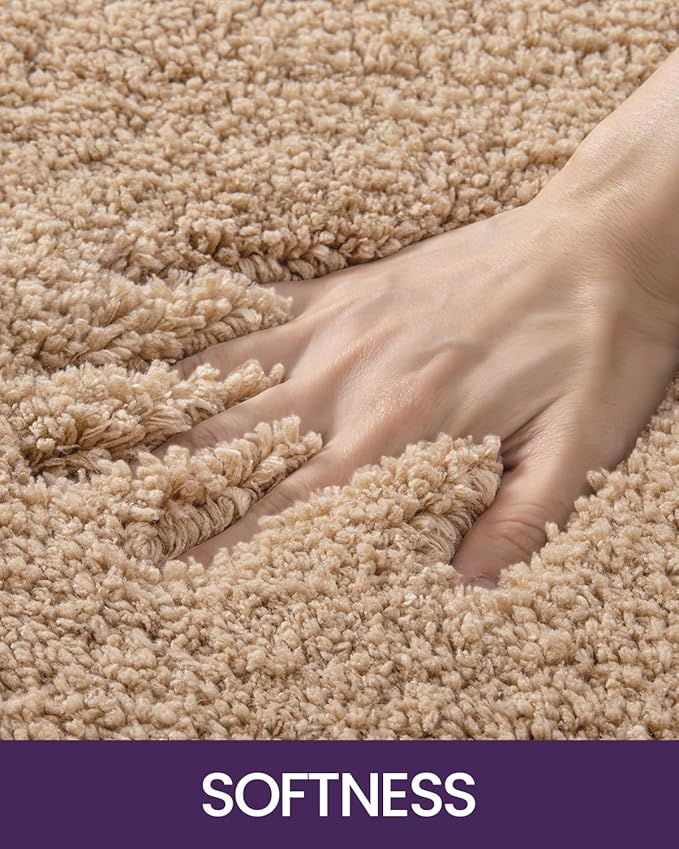 DEXI Bathroom Rug Mat 24x16, Extra Soft and Absorbent Bath Rugs, Washable Non-Slip Thick Carpet Mat for Shower Floor, Tub, Beige