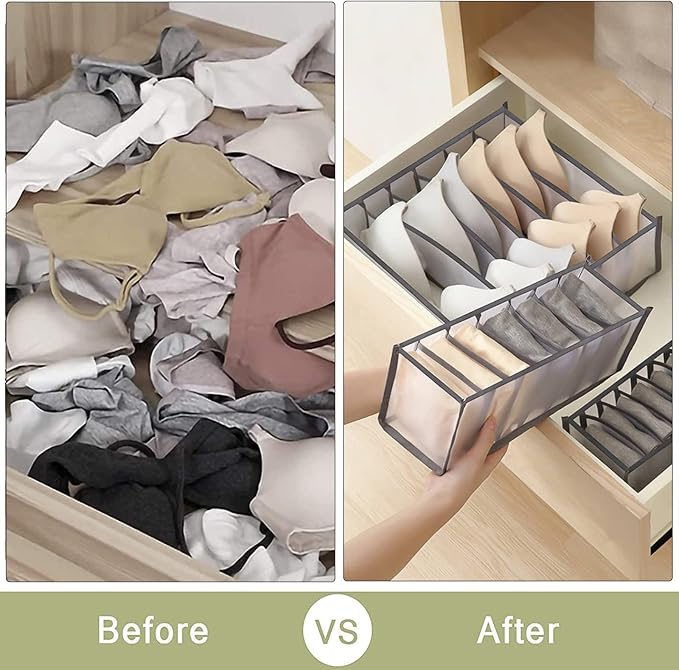 TOOVREN Socks Organizer 2 Pack, sock drawer organizer, sock drawer organizer divider, Cabinet Closet Organizers and Storage, Mesh Foldable Compartment Boxes for Storing Socks, Underwear, Ties, Panties