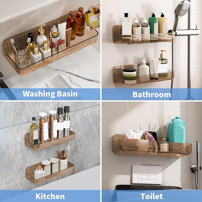2pc Acrylic Wall Mounted Shower Caddy, Bathroom Shelves, No Drilling Hang Walls, Self Adhesive Organizer, for Bathroom, Kitchen, Living Room