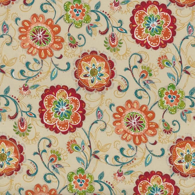 Pillow Perfect Bright Floral Indoor/Outdoor Chairpad with Ties Reversible, Tufted, Weather, and Fade Resistant, 15.5" x 16", Tan Fanfare 2 Count