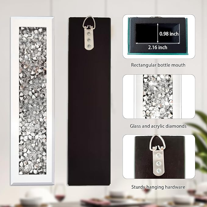 Crystal Crushed Diamond Mirrored Vase Silver Wall Flower Vase Gorgeous Decorative Glass Hanging Planter & Container for Living Room Bedroom Home Decor.Can't Hold Water(Set of 2)