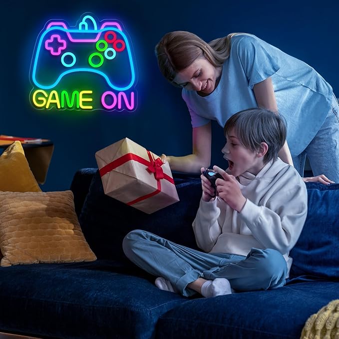 Game On Neon Sign for Gamer Wall Decor, USB Powered Dimmable Colorful Led Gaming Neon Signs for Boys Room, Teen Room, Wall Decor, Gamer Gifts for Teen, Men, Boys, Kids