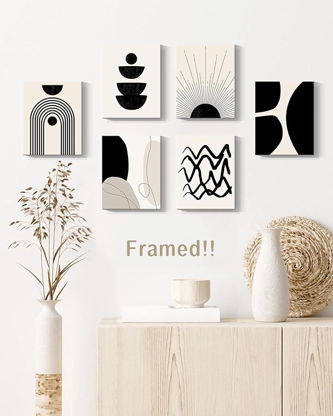 ๐๐ฟ๐๐ผ๐๐บ Abstract Boho Wall Art Minimalist Geometric ๐๐ฟ๐ฎ๐บ๐ฒ๐ฑ Wall Decor Boho Room Decor Black Brown Beige Line Art Canvas Painting Mid Century Modern Prints Bohemian Posters for Living Room Bedroom