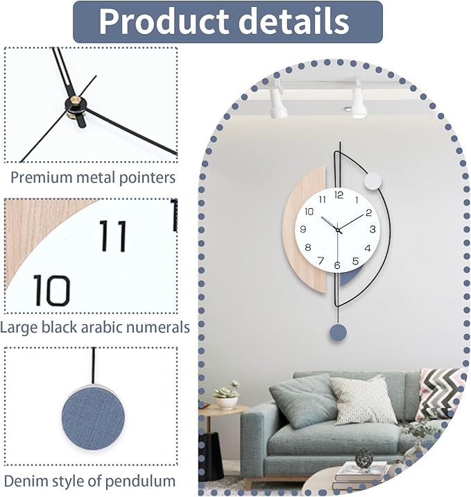 Wall Clock,Large Decorative Wall Clocks with Pendulum,Battery Operated Silent Quality Quartz Wall Clock for Living Room,Kitchen,Home,Bathroom,Bedroom Wall Decor,14x28.4inch