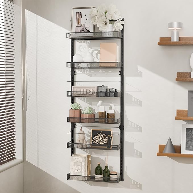 Wall Mounted Spice Rack Over the Door Pantry Organizer 6 Tier Large Wire Baskets Set Kitchen Bathroom Heavy-Duty Metal Adjustable Shower Caddy Storage shelves 50" H x 6" D x 17" W