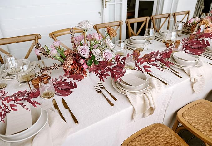Fake Hanging Willow Leaves Vines 4Pcs 5.7Ft Artificial Willows Vine Twigs Silk Leaf Ivy Faux Greenery Fall Garland Indoor Outdoor Valentines Day Wedding Birthday Thanksgiving Party Decor(Burgundy)