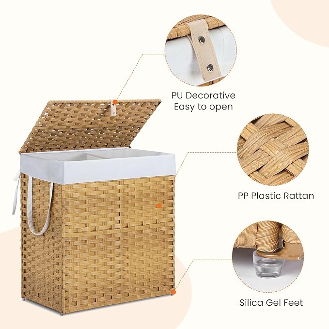 Sweetcrispy Foldable Laundry Hamper–Large Capacity Clothes Basket with Lid, 29.1 Gallon (110L) Bin for Bedroom, Bathroom, and Wash Room–Double Insert Storage Organizer, Goose Yellow
