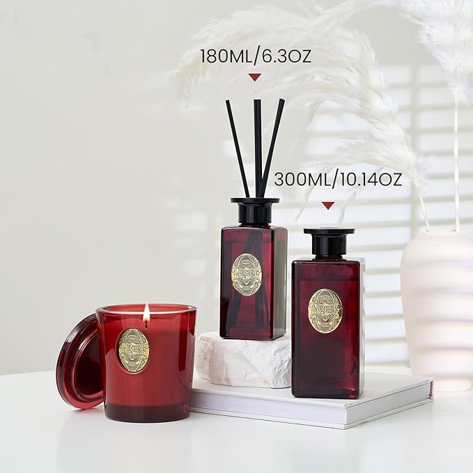 M&SENSE 10.14 oz Large Reed Diffuser | RED Camelia Scent Home Oil Diffuser with Sticks |Long Lasting Non-Toxic Essential Oil |Reed Diffuser for Bathroom Shelf Decor