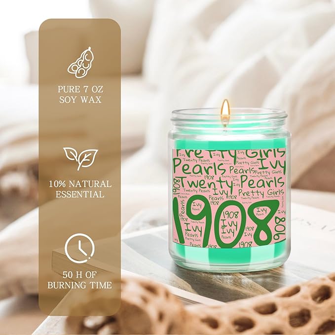 AKA Sorority Gifts,Pink and Green 7oz Scented Candle Sorority Paraphernalia Gifts for Sister Friend,Sorority Scented Home Decor Gift (aka-Pearls)