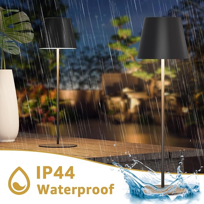 uuffoo 2 Pack Cordless Rechargeable Table Lamps, 5200mAh Battery Powered Outdoor Table Lamps with 3 Colors Stepless Dimming, Desk Night Light for Restaurant, Patio, Bedroom, Bar (Black)