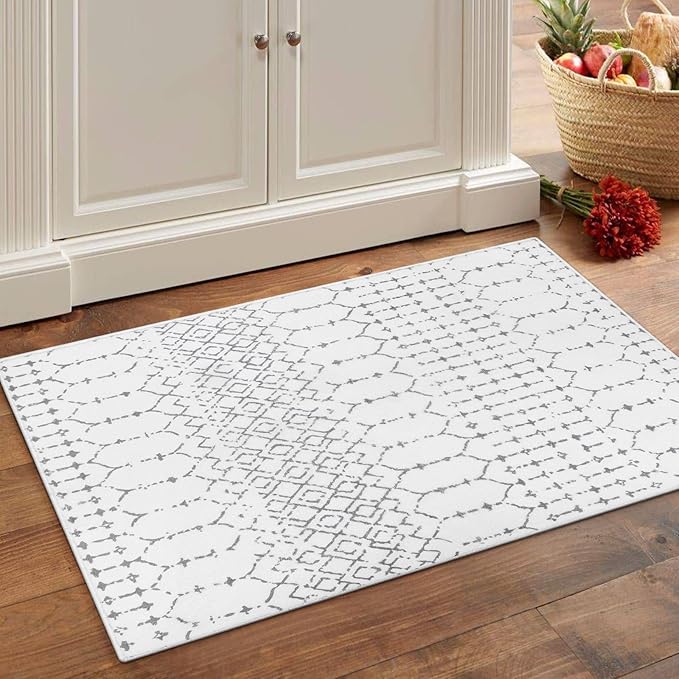 Lahome Moroccan Entryway Washable Rugs 2x3 Non-Slip Thin Kitchen Rug Throw Small Area Rugs for Bedroom Accent Print Distressed Bathroom Mat White Floor Indoor Doormat Carpet for Laundry Living Room