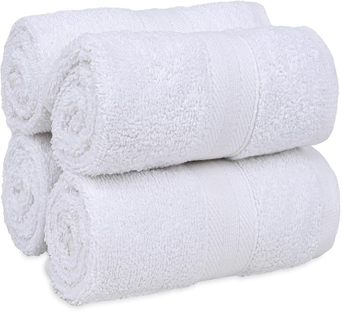 Quick-Dry, Soft & High Absorbent Washcloths Towels 13"x13" Cotton Turkish Bath Towel Set of 4 | Daily Use 100% Cotton Towels for Bathroom Gym & More | Bathroom Towels Set (4 Pcs, White)