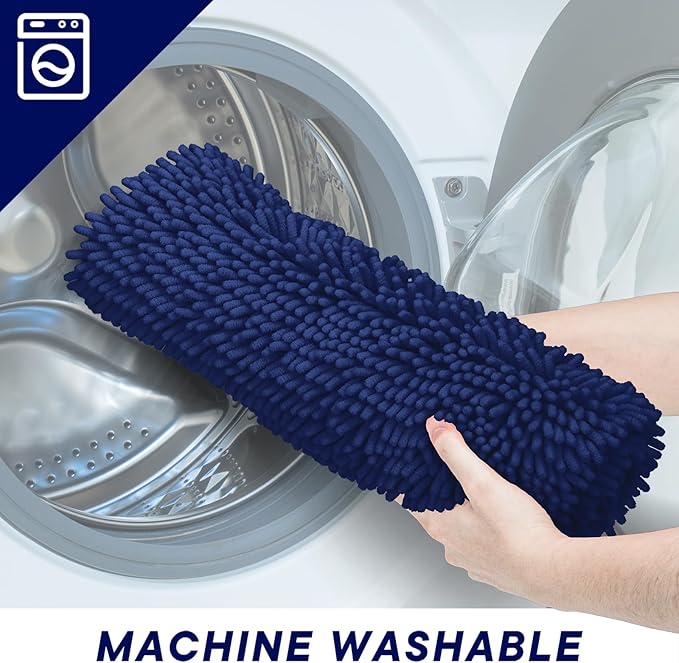 Bathroom Rugs 2 Pieces Chenille Bath Rug Mat, Extra Thick and Soft Absorbent Bath Rugs, Machine Washable, Non-Slip Plush Bath Mats for Tub, Shower, and Bath, (Navy Blue, 32"x20"+24"x16")