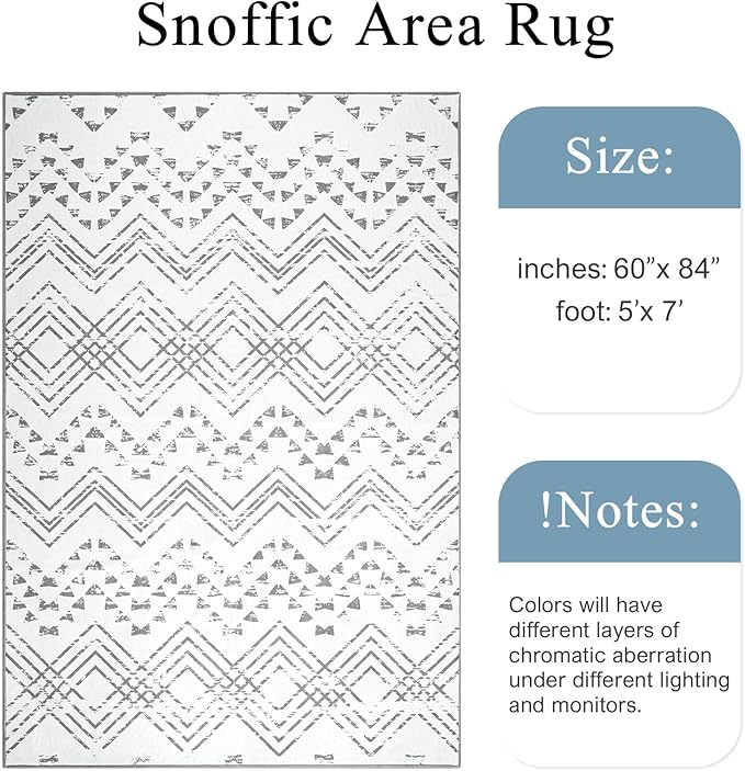 Area Rug Living Room Rugs Large Soft Boho Farmhouse Indoor Floor Rug (Gray, 5'x7')